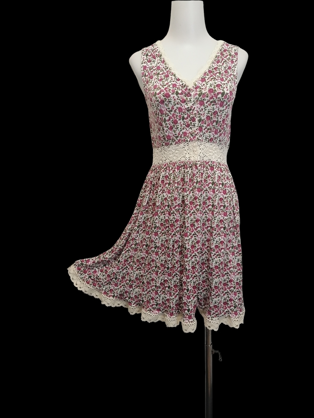 🦩🦩🦩 Floral V-Neck With Cotton Lace Trim Sundress